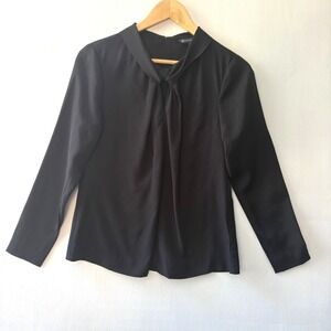 Brooks Brothers Petite Black‎ Long Sleeve Tie Neck Blouse Collared 6P